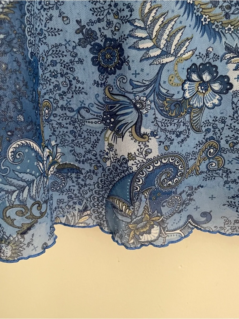 Vintage Blue Floral Satin Slip Chemise with Navy Straps - Picture 8 of 11